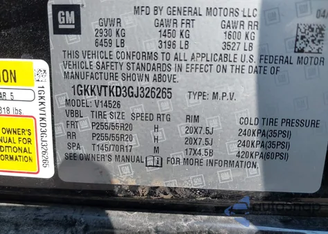 2016 GMC Acadia Denali from USA, damaged, VIN 1GKKVTKD3GJ326265